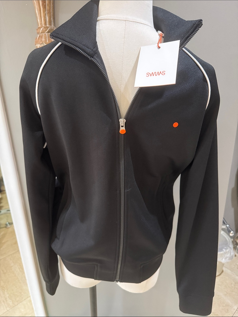 Swims Black Track Jacket with White Piping and Orange Accents